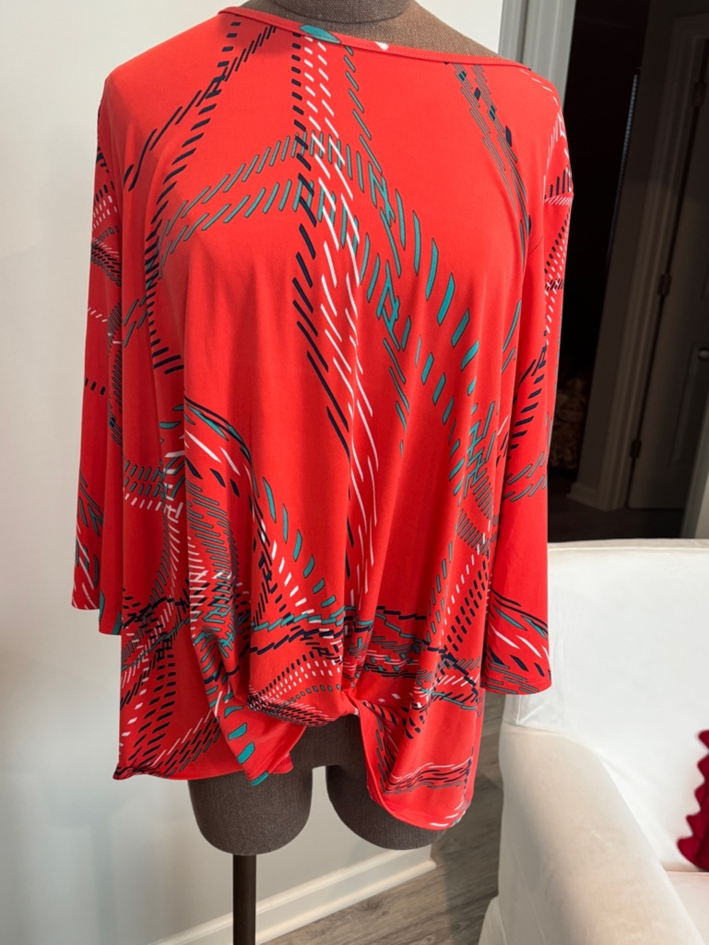 Clara Sun Woo Abstract-Print Twist Front Stretch Tunic Top - Flatter Fit